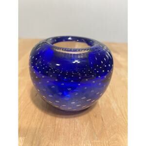 Swedish Sea Glasbruk Renate Stock Kosta Blue Bubbles Starlight Candle Holder